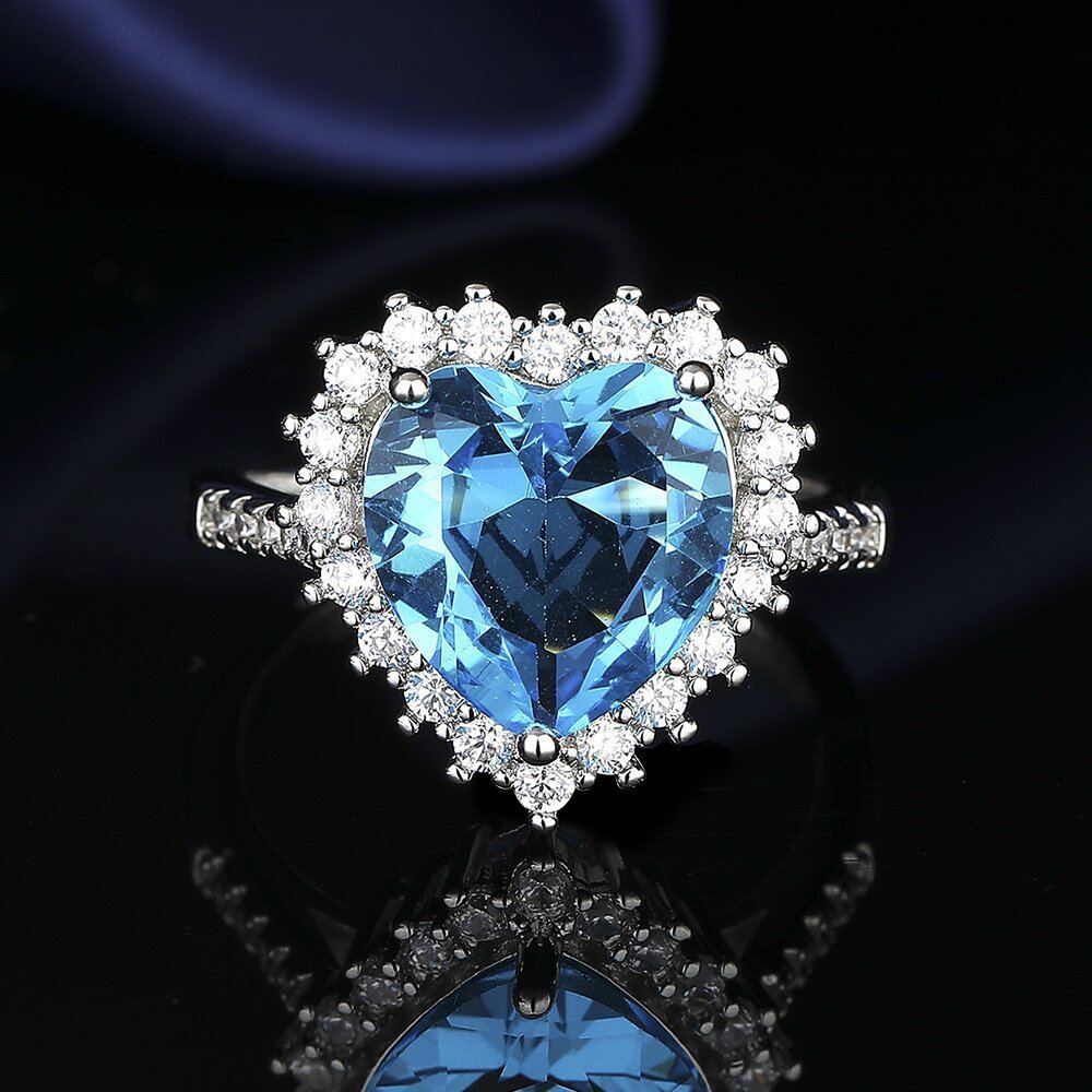 European And American Aquamarine Colored Gems Necklace Ear Stud Ring Women's - Norellé