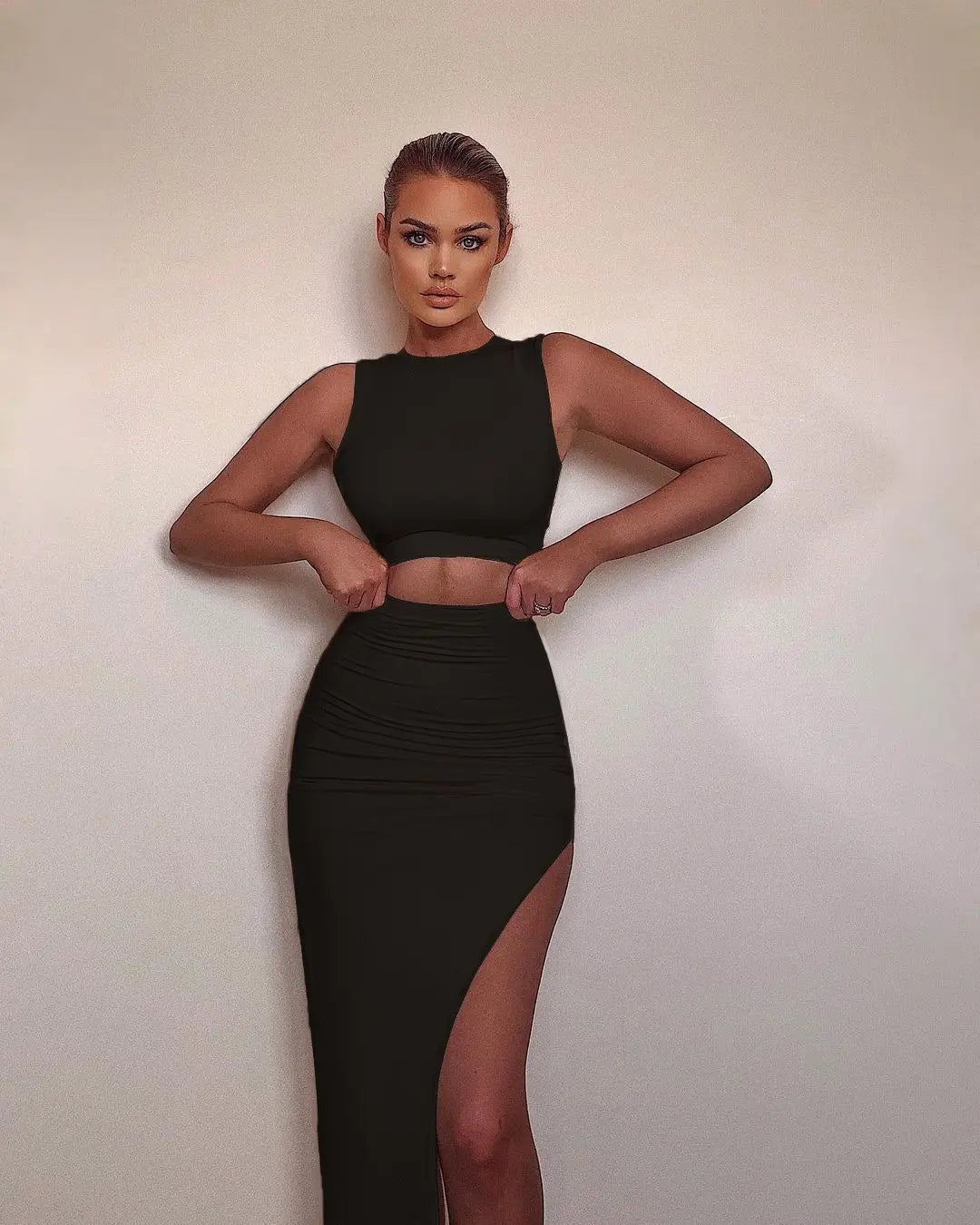 Women’s Short Top Split Hip Skirt Two-piece Set Dress