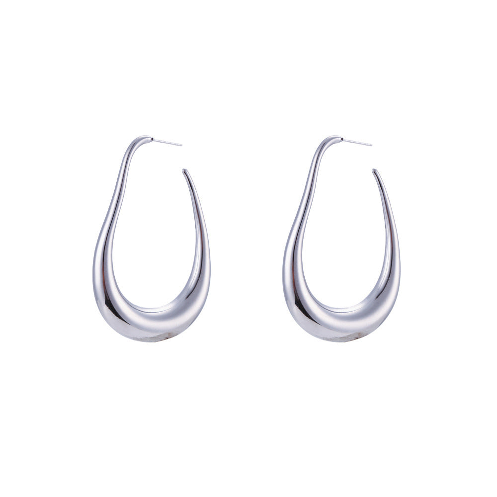 Fashion Simple Stainless Steel Plated 18K Curve Hook Earrings - Norellé