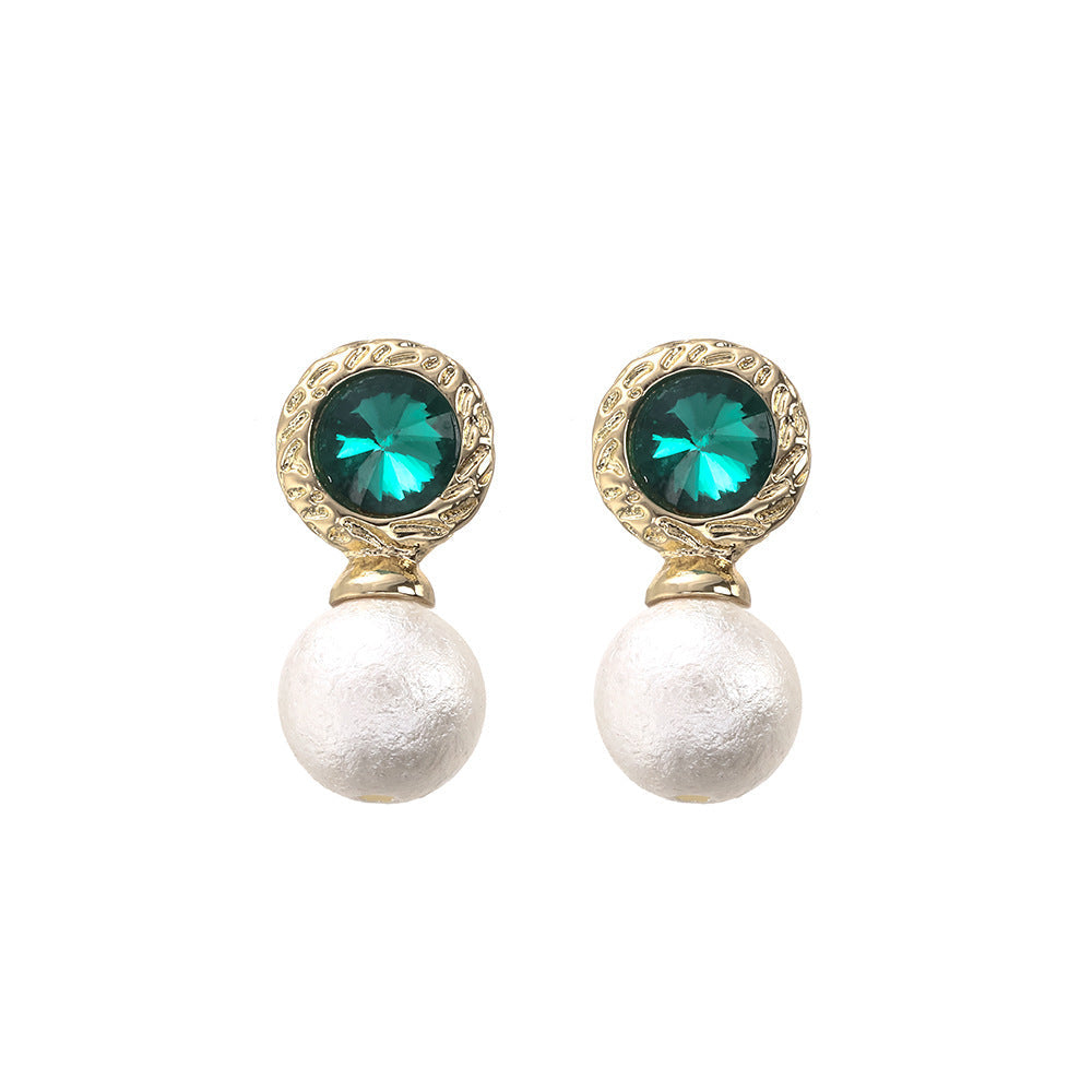 Emerald Rhinestone Pearl Stud Earrings For Women - Norellé