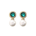 Emerald Rhinestone Pearl Stud Earrings For Women - Norellé