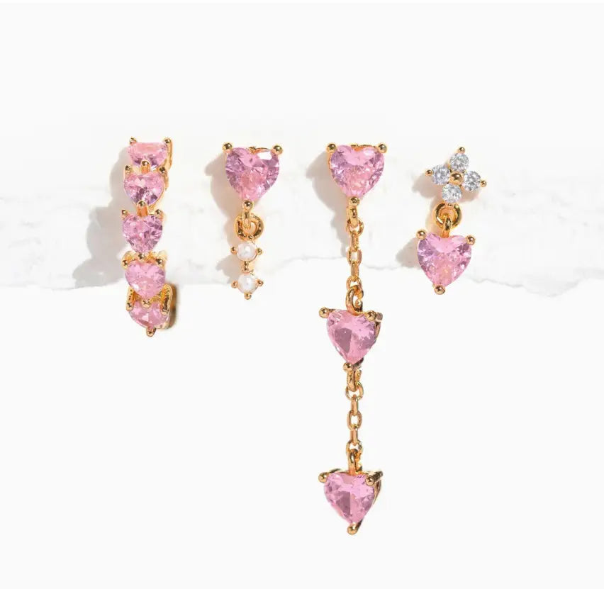 Sweet Elegant Heart Ear Studs 4-piece Set