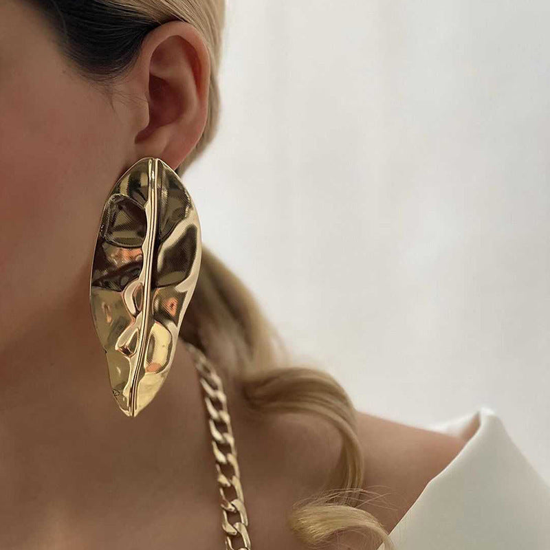 Europe And America Cross Border E-commerce Ornament Exaggerated Alloy Leaf Earrings - Norellé