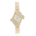 Stone Paved Wheat Shaped Metal Wristwatch for Women Rose Golden Color - Norellé