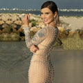 Bead Rhinestone Blouse Mesh Long Sleeve Dress - Norellé