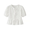 Flower Embroidered Cotton Short-sleeved Shorts Two-piece Suit - Norellé