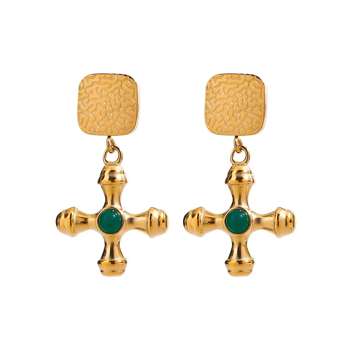 Stainless Steel Studs Ornament Green Agate