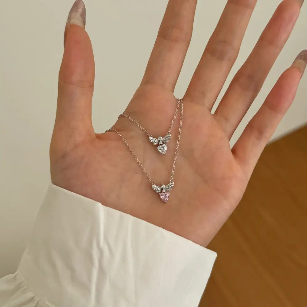 S925 Sterling Silver Necklace Women’s Advanced Oval Water Foam 8A Heart-shaped Zircon Flower Horse Eye Clavicle Chain