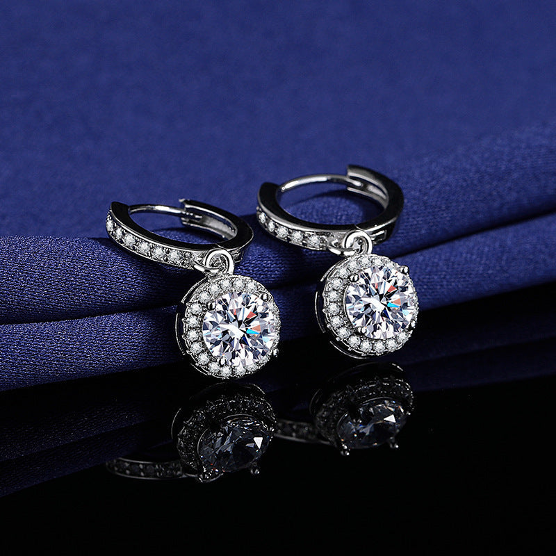Moissanite Tassel Princess Round Bag 1 Karat Silver Earrings - Norellé