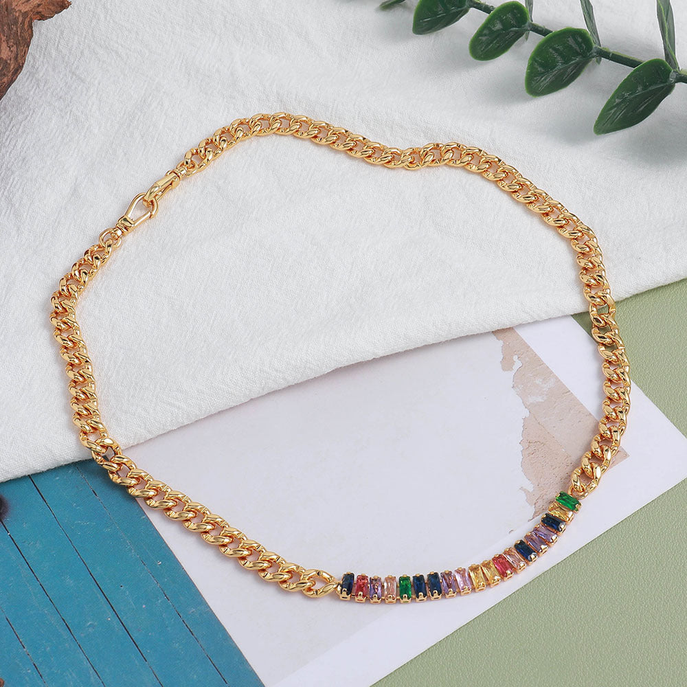 Design Color Zircon Copper Double Necklace - Norellé