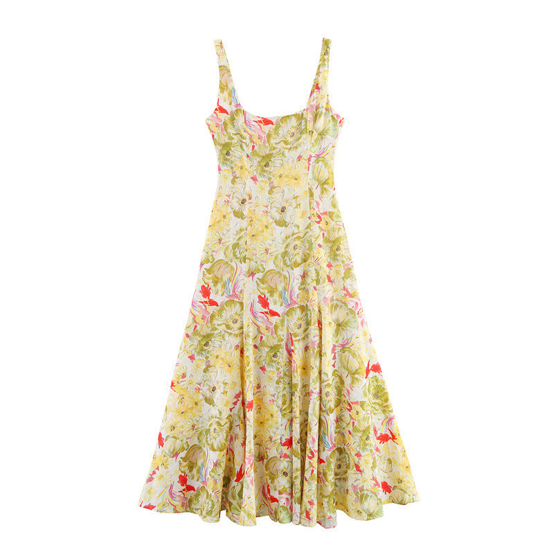 Linen Blended Printed Sleeveless Sling Dress - Norellé