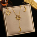 Lxalry 18K Gold Plated Sun  Moon Jewelry Set Mirror Polish Hypoallergenic Necklace  Earrings For Daily Evening Never Fade Luxury Gift With Celestial Symmetry - Norellé