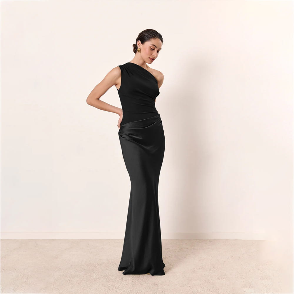 Satin Elegant Slim-fit One-shoulder Dress Sheath