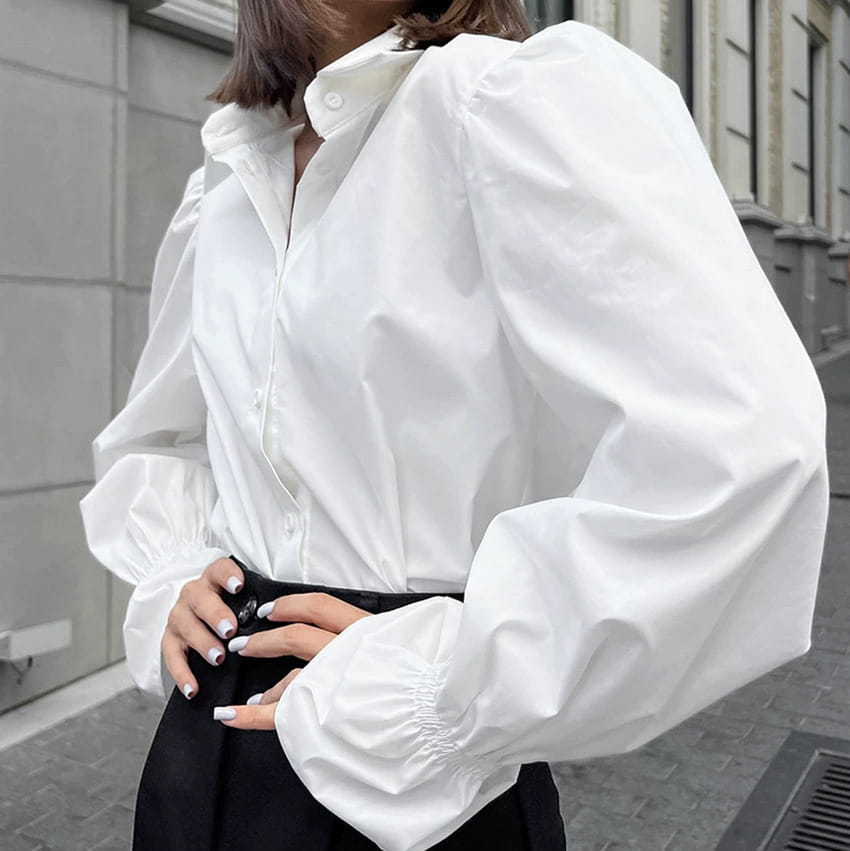 White Loose Puff Sleeves Shirt Women’s Top