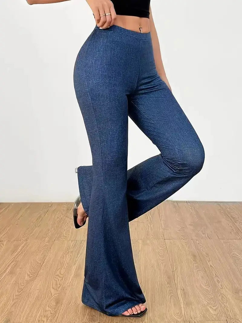 Women’s High Waist Denim Printing Bell-bottom Pants