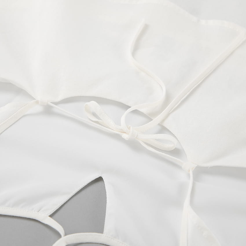 Cotton And Linen V-neck Backless Lace-up Top High Waist Casual Trousers Suit