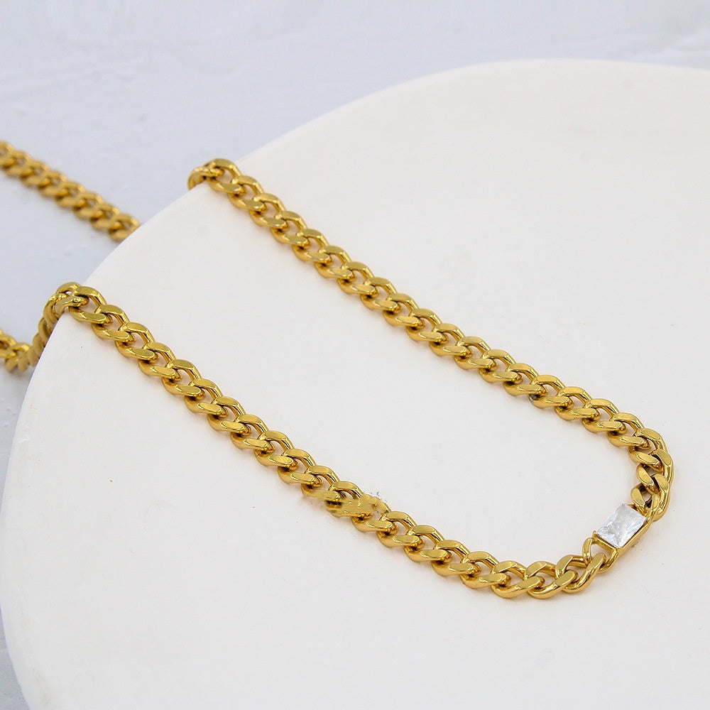 Stainless Steel Cuban Link Chain Zircon Stitching Necklace Vacuum 18K Electroplating - Norellé