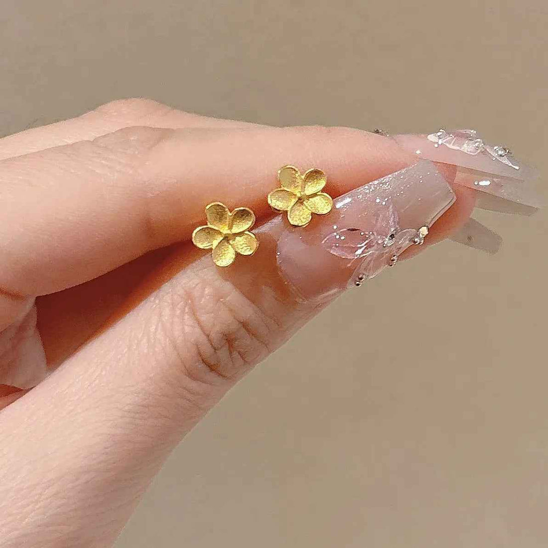 Vietnam Placer Gold Flower Love Butterfly Small Ear Studs - Norellé