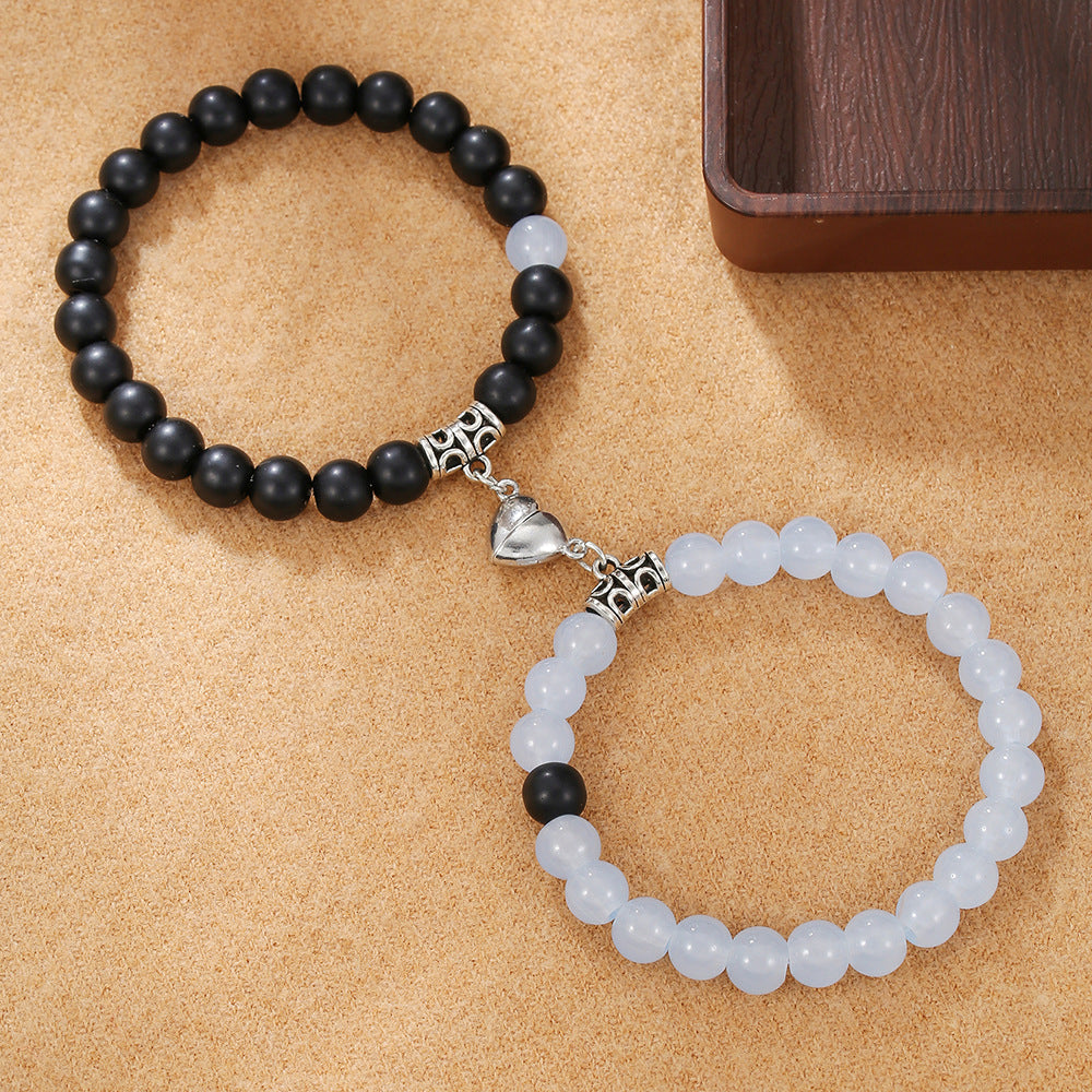 Black And White Love Magnet Suction Couple Bracelet Pair - Norellé