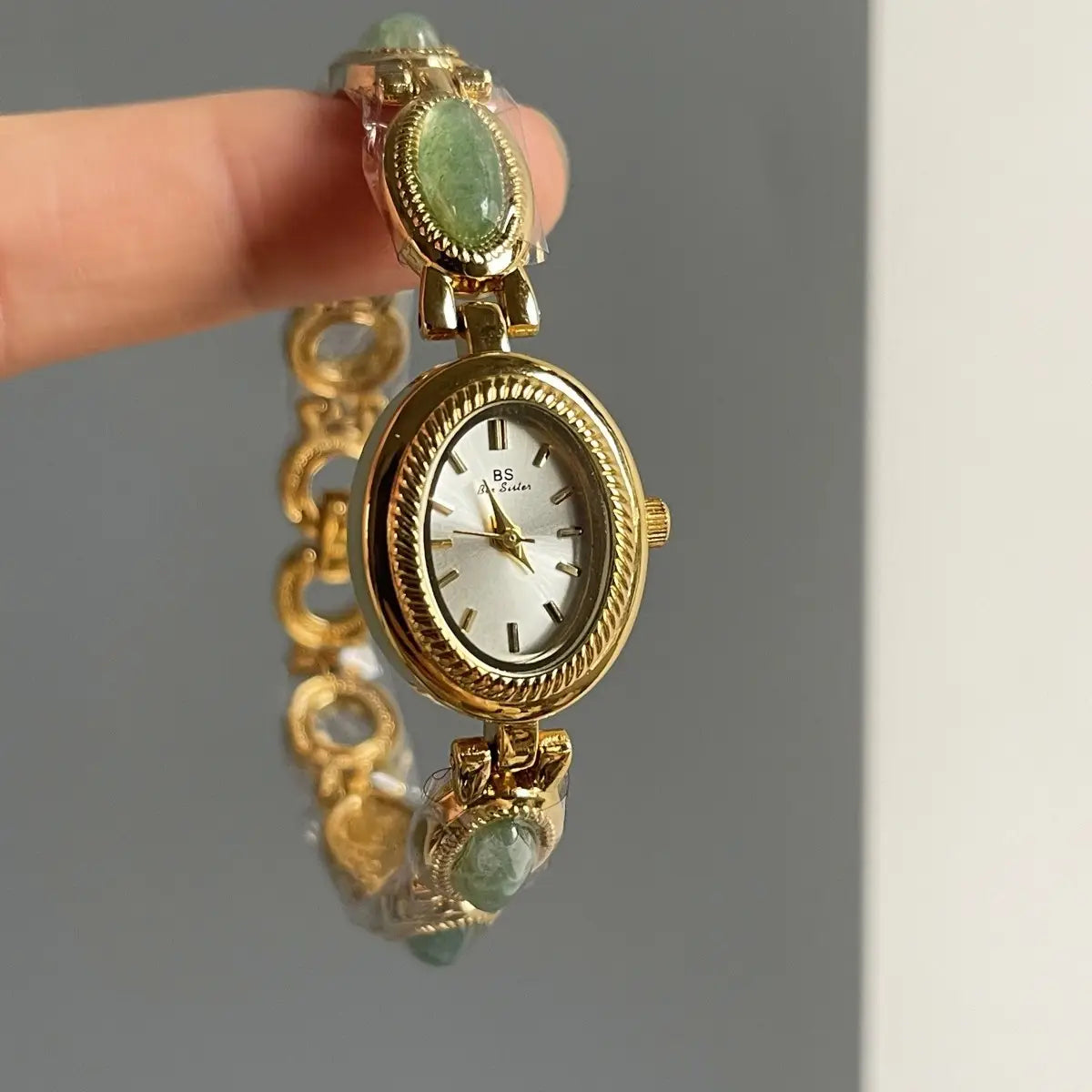 Women’s Small Jade Oval Diamond Quartz Bracelet Watch