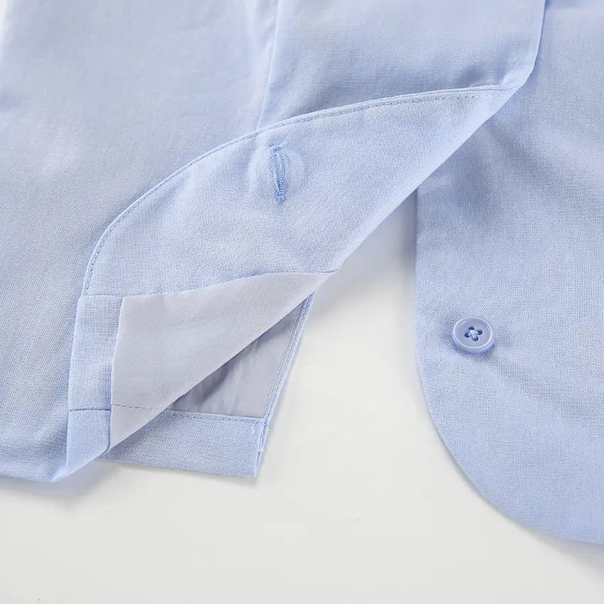 Blue Cotton Linen Sleeveless Waistcoat Vest Trousers Suit