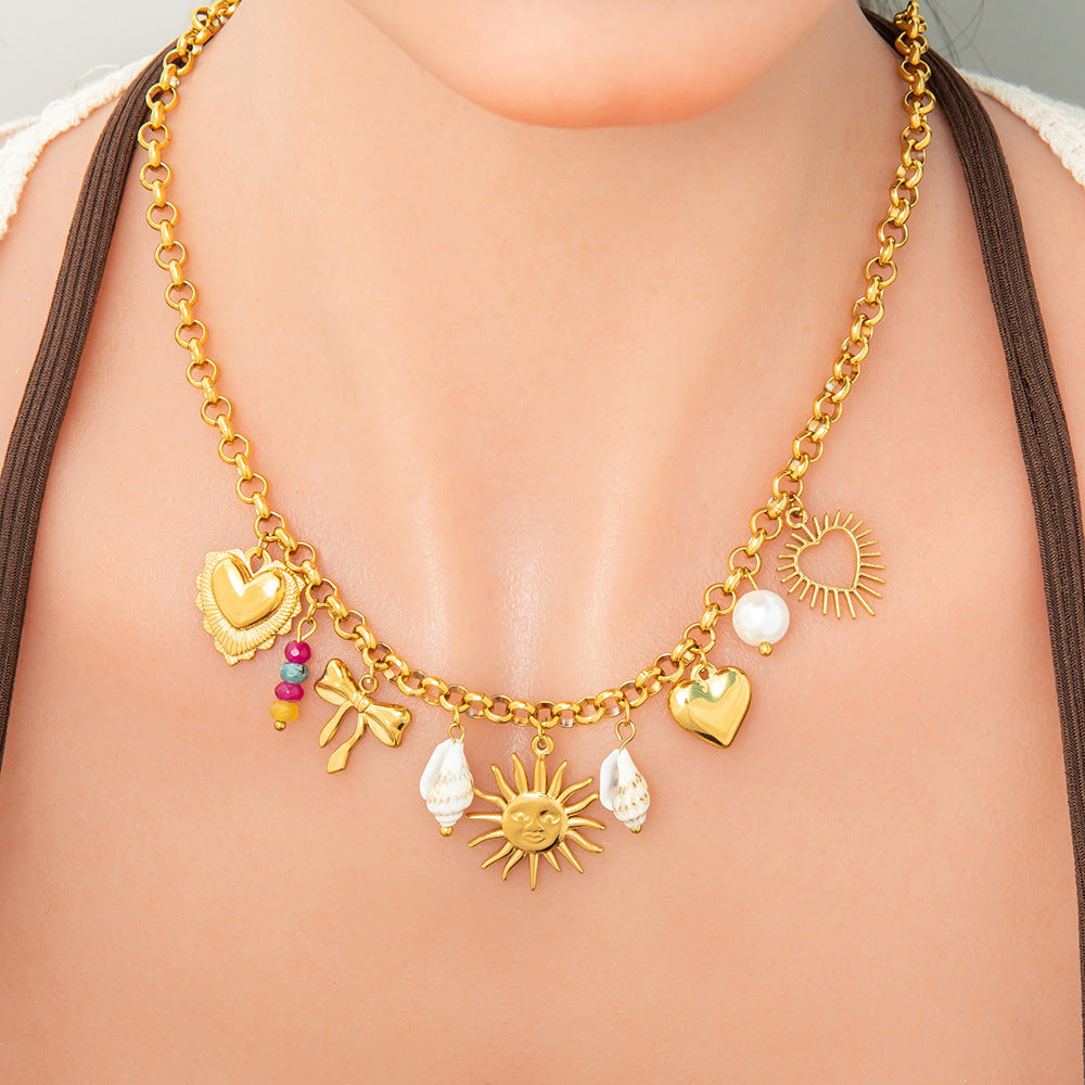 New Stainless Steel 18K Gold Sun Shell Pendant Necklace - Norellé