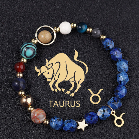 Twelve Constellations Bracelets Natural Stone Cut Surface Hemp Stone Eight Planets - Norellé