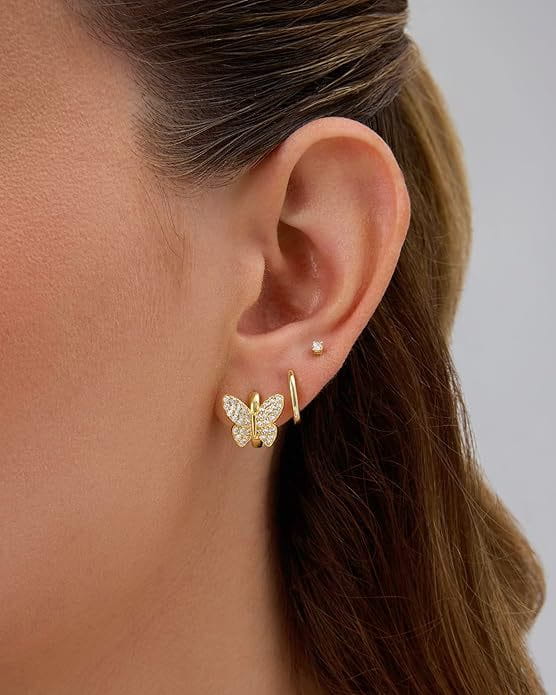 Fashion Copper Inlaid Zirconium Butterfly Ear Ring Niche