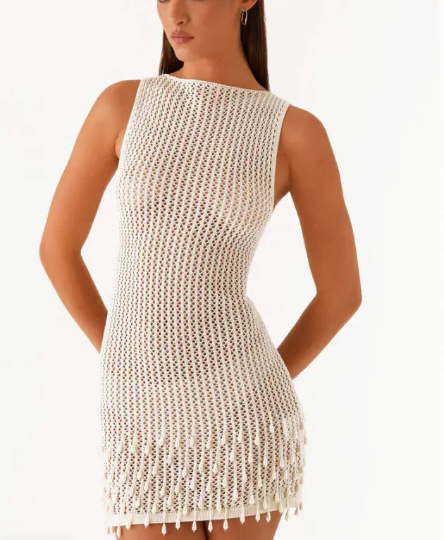 Women’s Knitted Hollow-out Sleeveless Suspender Skirt