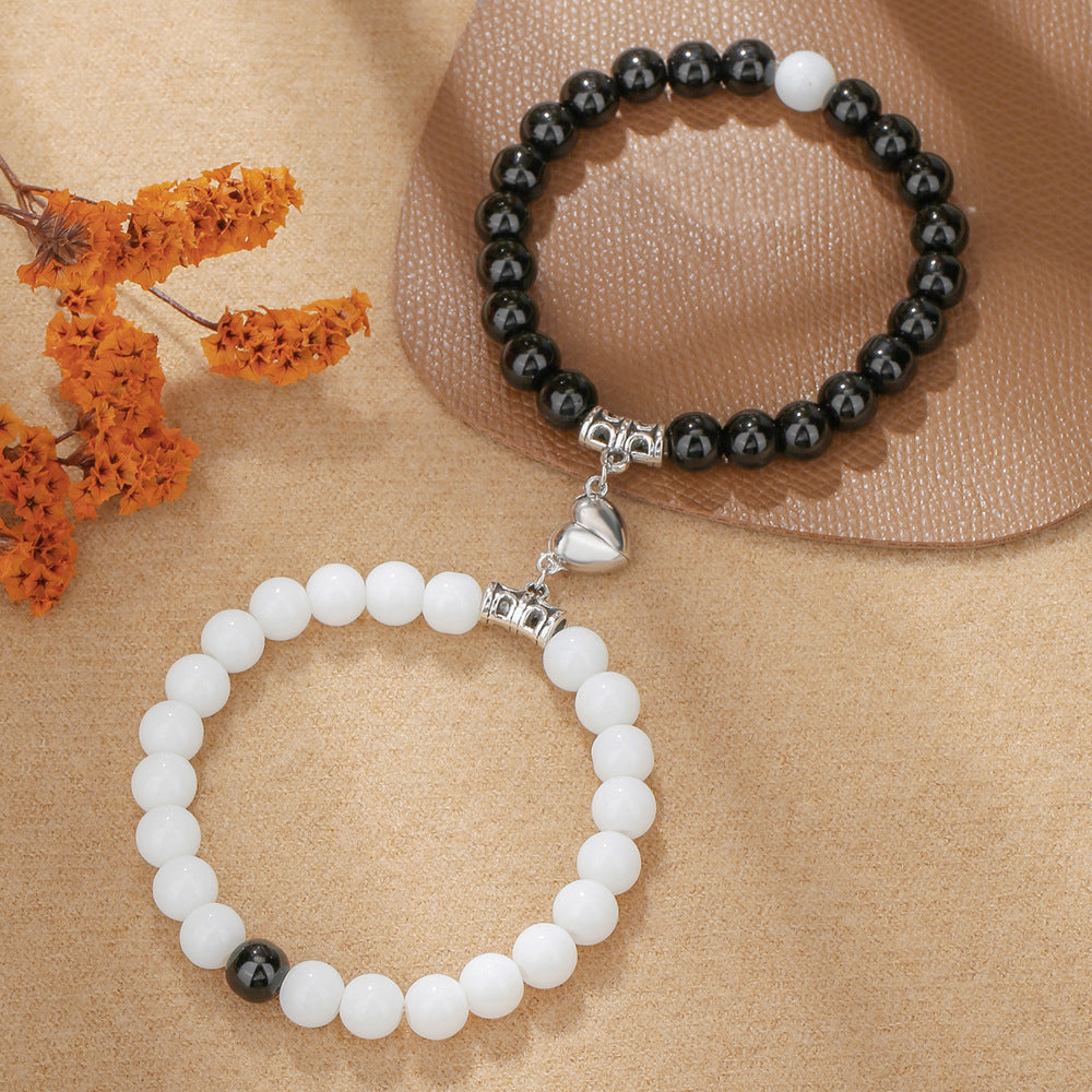 Black And White Love Magnet Suction Couple Bracelet Pair - Norellé