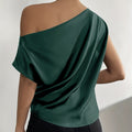 Ladies' Solid Color Asymmetrical Off Shoulder Top - Norellé