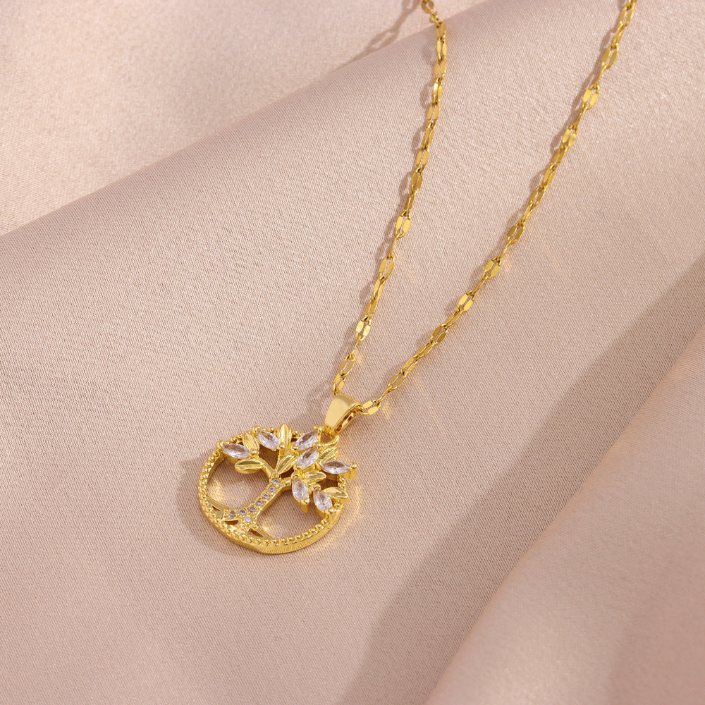 Retro Casual Copper Inlaid Zircon Gold Plated Tree Of Life Pendant - Norellé