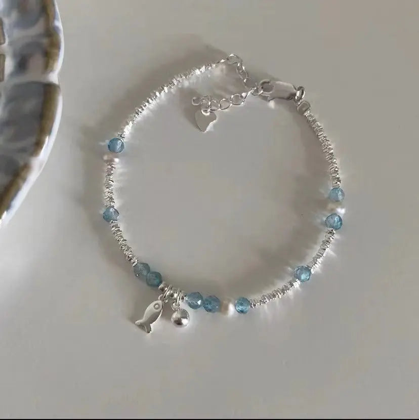 Summer Blue Beaded Silver Fish Bracelet - Norellé