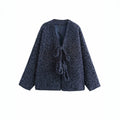 V-neck Cardigan Fashion Casual Lace Up Woolen Coat Short Coat - Norellé