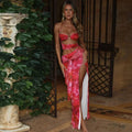 Graceful Personality Tie-dye Metal Ring Stitching Design Low-cut Exposed Navel Lace-up Dress - Norellé