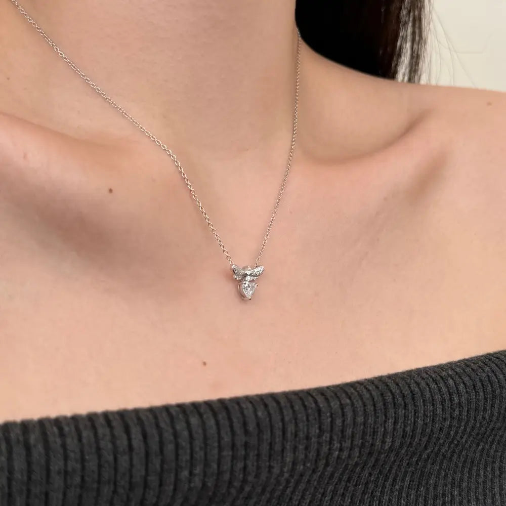 S925 Sterling Silver Necklace Women’s Advanced Oval Water Foam 8A Heart-shaped Zircon Flower Horse Eye Clavicle Chain