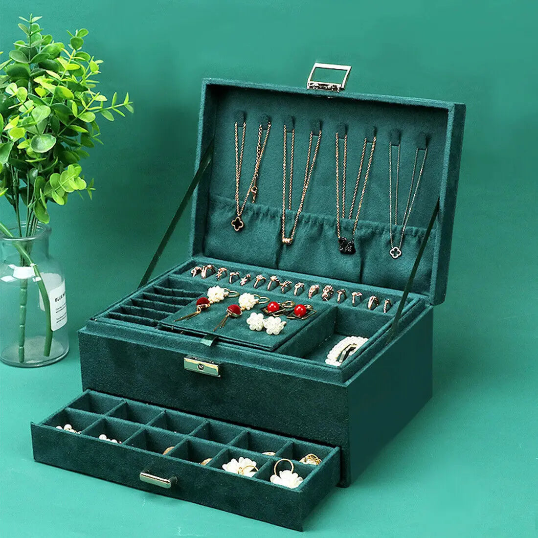 3 Layer Jewellery Box Organizer Rings Necklaces Jewellry Storage Case Box - Norellé