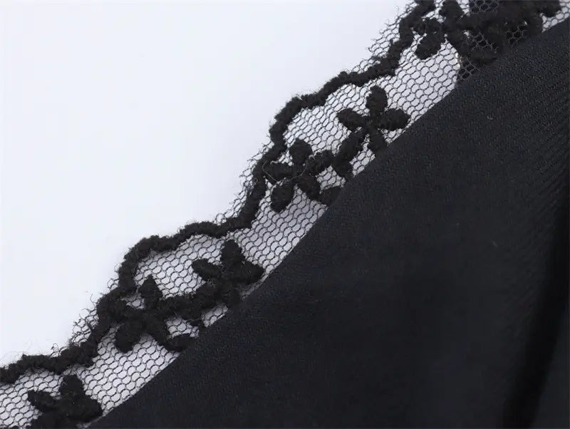 Solid Color Embroidered Lace Top