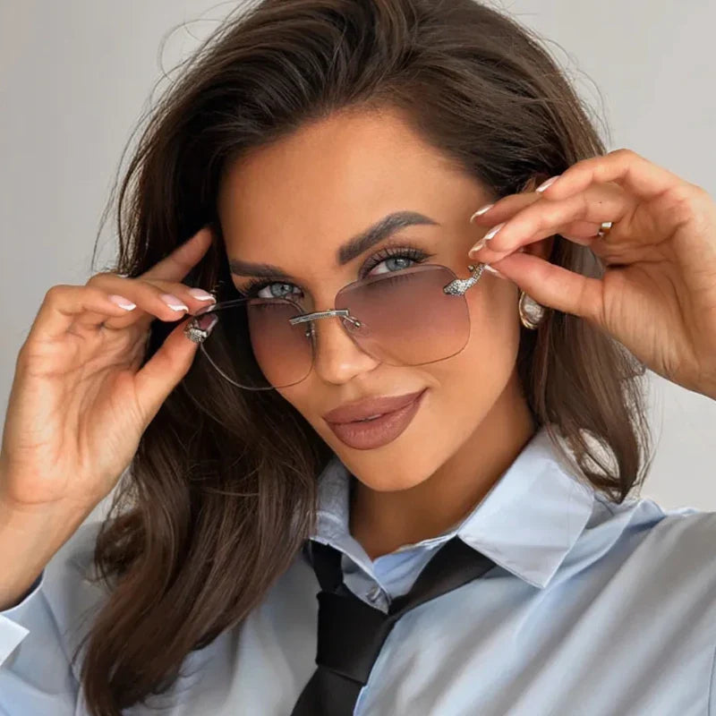 3pcs Rimless Metal Rectangle Frame Sunglasses Women