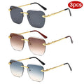 3pcs Rimless Metal Rectangle Frame Sunglasses Women - z06