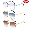 3pcs Rimless Metal Rectangle Frame Sunglasses Women - z08