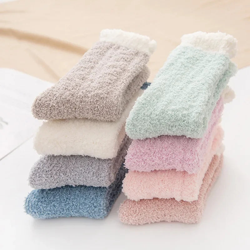 4 Pairs Thick Women Winter Warm Fuzzy Fluffy Socks