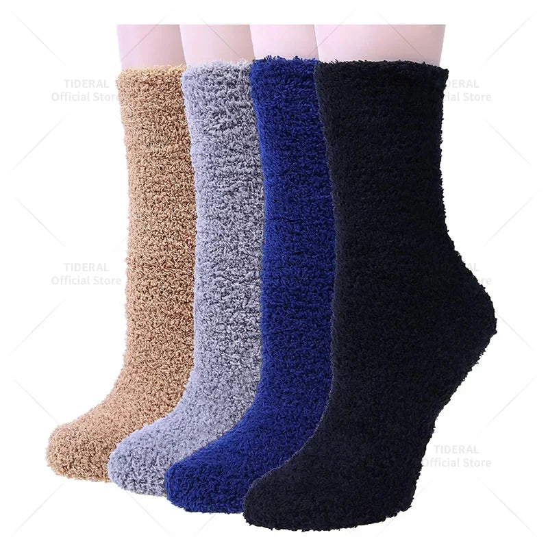 4 Pairs Thick Women Winter Warm Fuzzy Fluffy Socks - Mix Color-D / 35-39