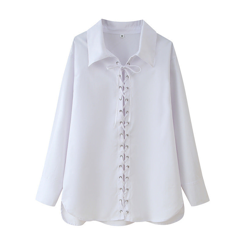 Pure Color Tied Large Profile Long Sleeve Shirt - Norellé