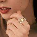 Glossy Trim Rhinestone Ring Titanium Steel - Norellé