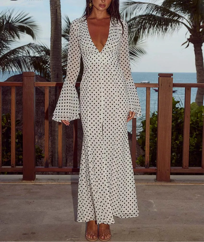 Elegant White Print Women's Dress - Norellé