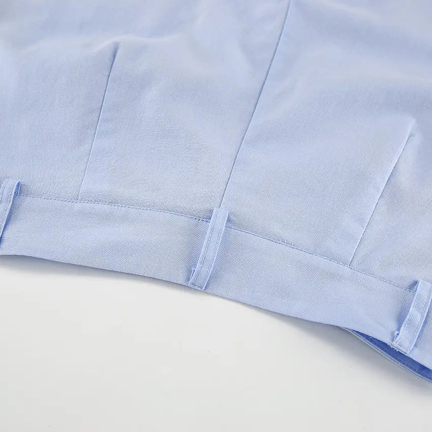 Blue Cotton Linen Sleeveless Waistcoat Vest Trousers Suit