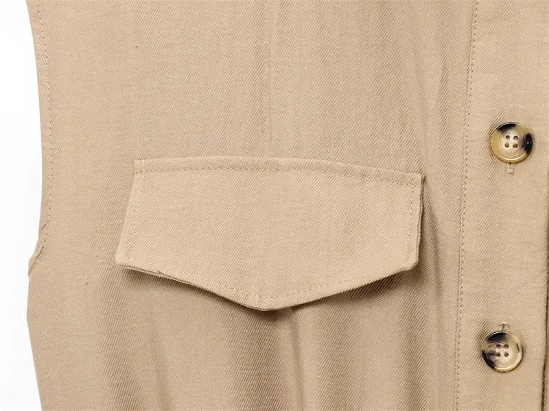 High-grade Sleeveless Slim With Belt Jumpsuit