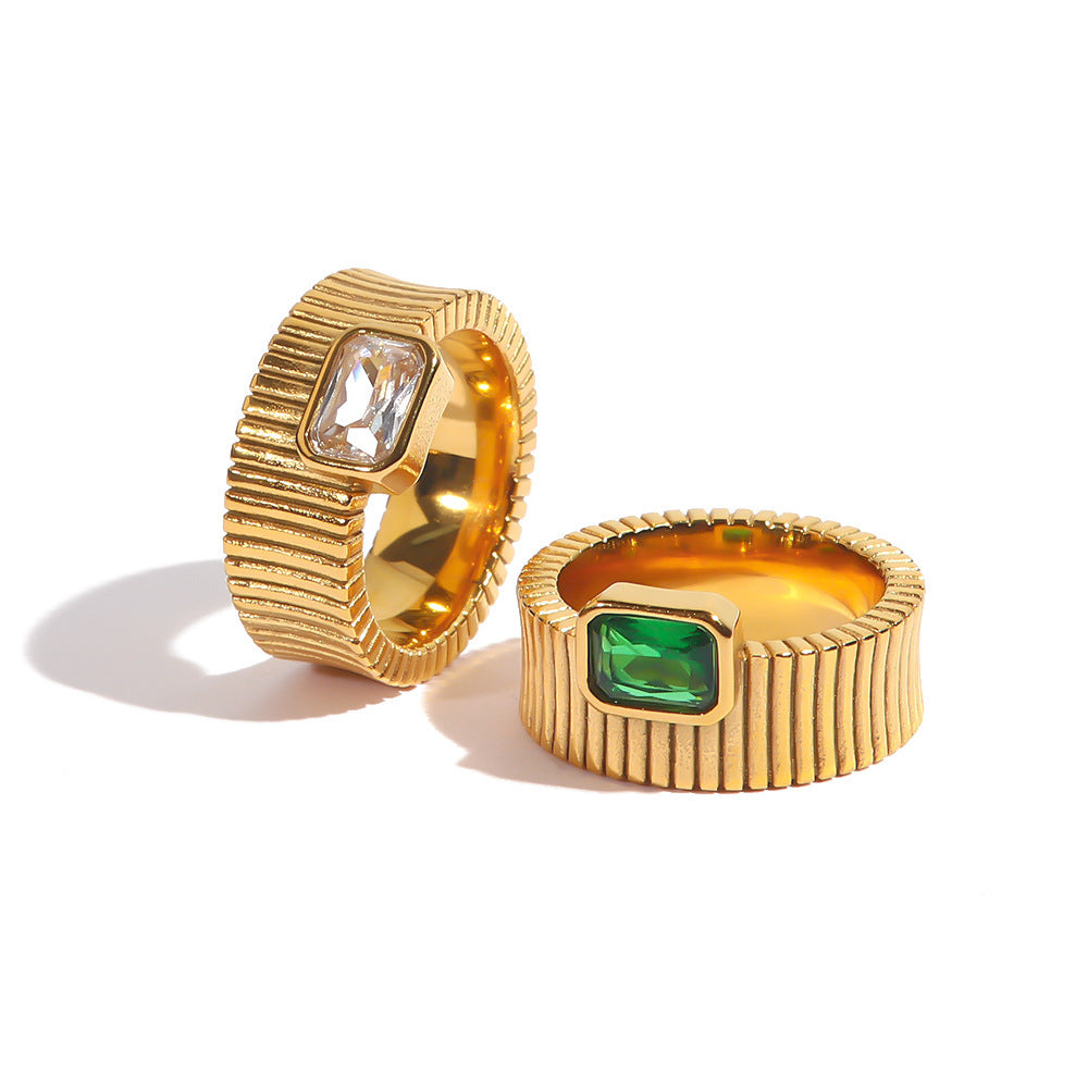Non-fading Square Diamond Vertical Pattern Ring Retro Rib - Norellé