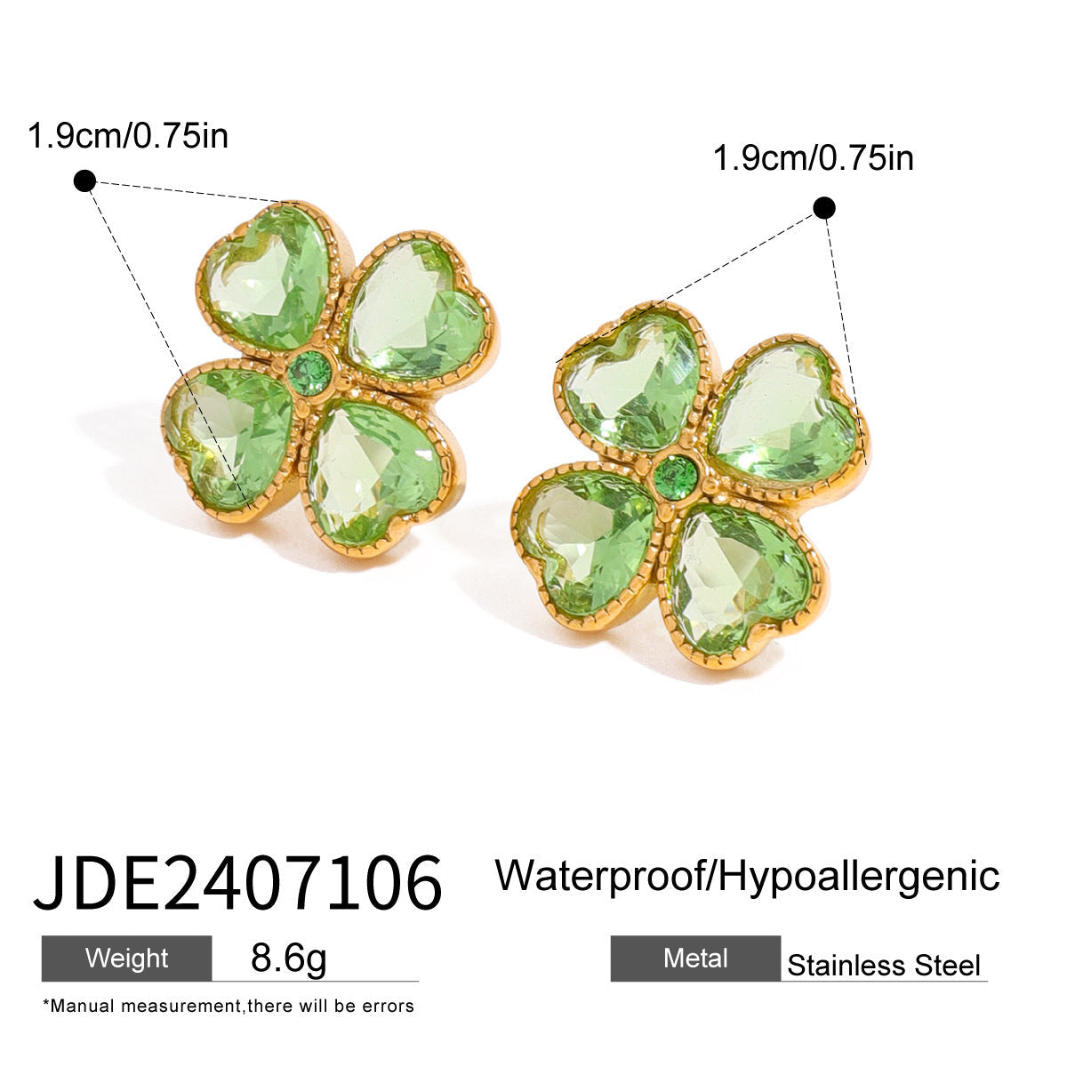 Stainless Steel Studs Ornament Green Agate - Norellé